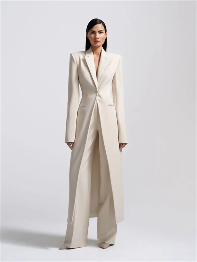 Costume de styliste pour femmes, ensemble 2 pièces Long Style Blazer + pantalon, robe de soirée de mariage formelle à un bouton, sur mesure