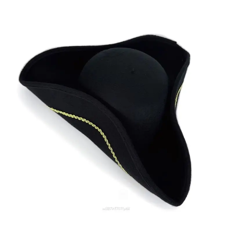 X5XA Pirate Captain Hat Fleece بطانة Golden في الفيكتورية الحزب Tricorn Hat