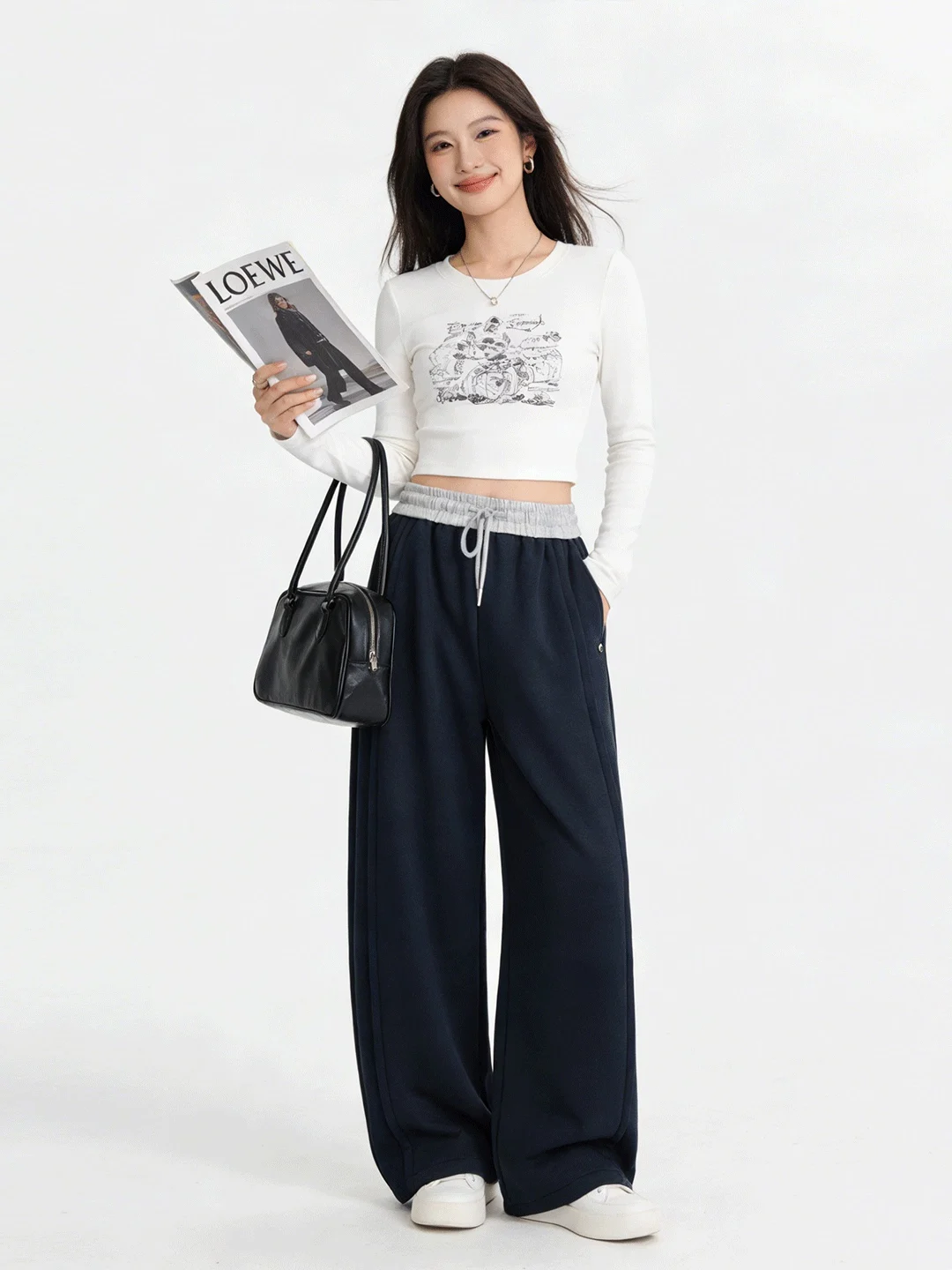 

Spring 2026 High Waist Wide Leg Sweatpants Soft Skin-Friendly Casual Loose Fit Trousers Lazy Color Blo Casual Knife- Pants