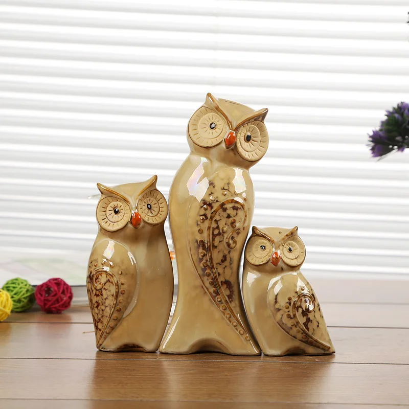 

Colorful Owl Family Figurines Miniatures Lovely Ornament Home Decor Hand-Made Creative Crafts Home Decor Gift Animal Model