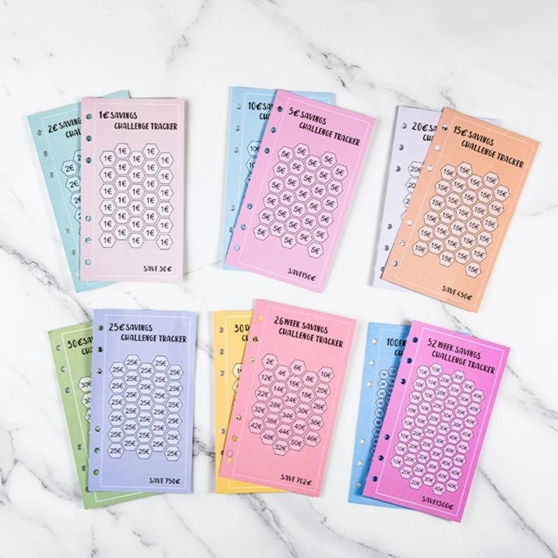 A 6 48 Sheets Envelope Challenge Paper Euros USD Envelopes Save Money for School K92C
