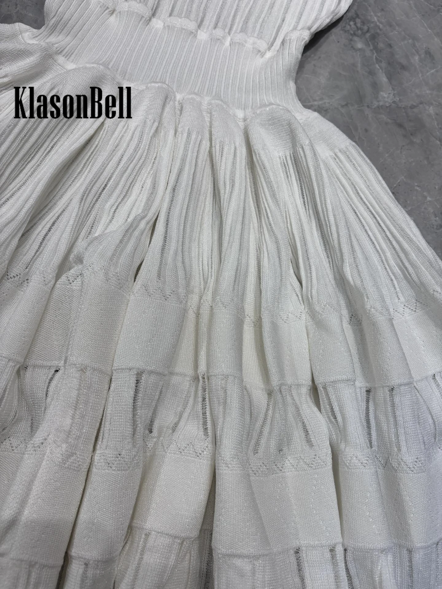 5.9 KlasonBell Sweet Ball Gown  Mini Knit Dress For Women Summer New U-Neck Sheer Spliced Collect Waist Tank Dress Beltless