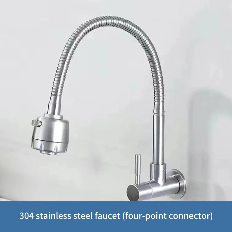 New Functional Wall Mount Kitchen Faucet Single Cold Use 360 Rotation Water Tap