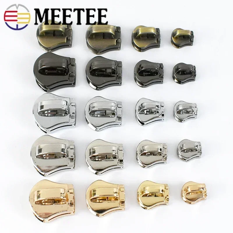 Meetee 10Pcs 3# 5# 8# 10# Zipper Slider for Metal Zippers Tapes Bag Clothes Zip Heads Pull Repair Kit Luggage Lock Accessory