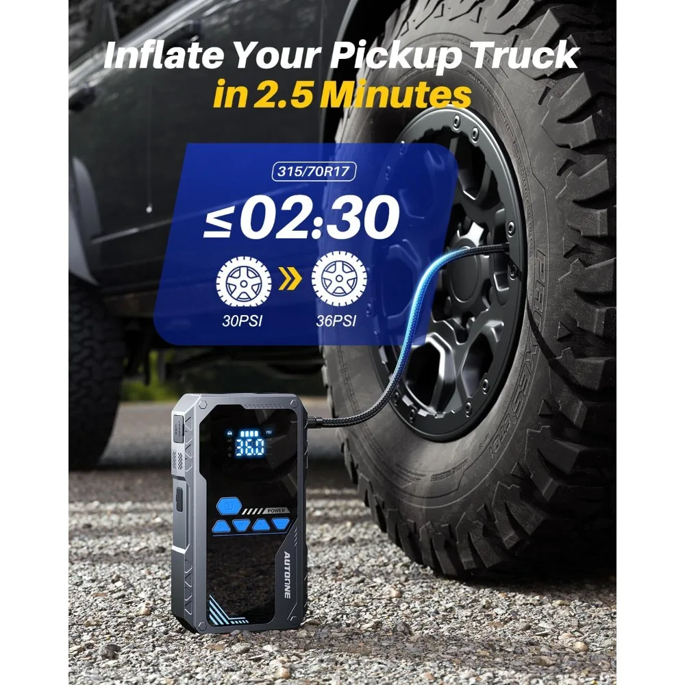 Arrancador de batería 8000A con compresor de aire (todos los gases/12L diésel), arrancador de puente de coche portátil de 150PSI