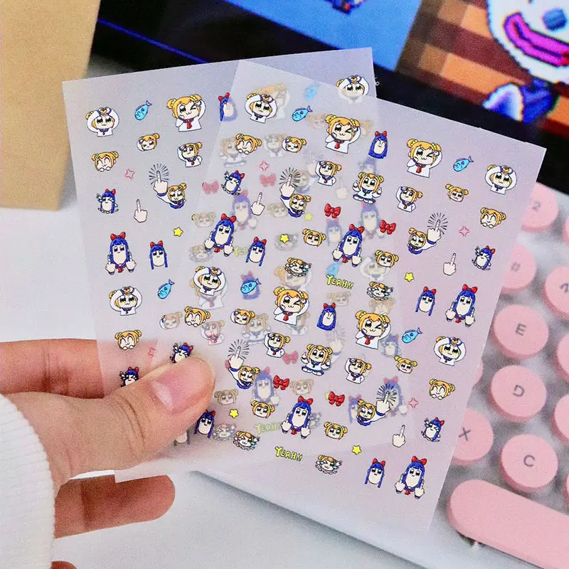 POP TEAM EPIC Anime Cartoon Three-dimensional Relief Nail Stickers Diy Manicure Sticker Decal Decoration Girls Birthday Gift