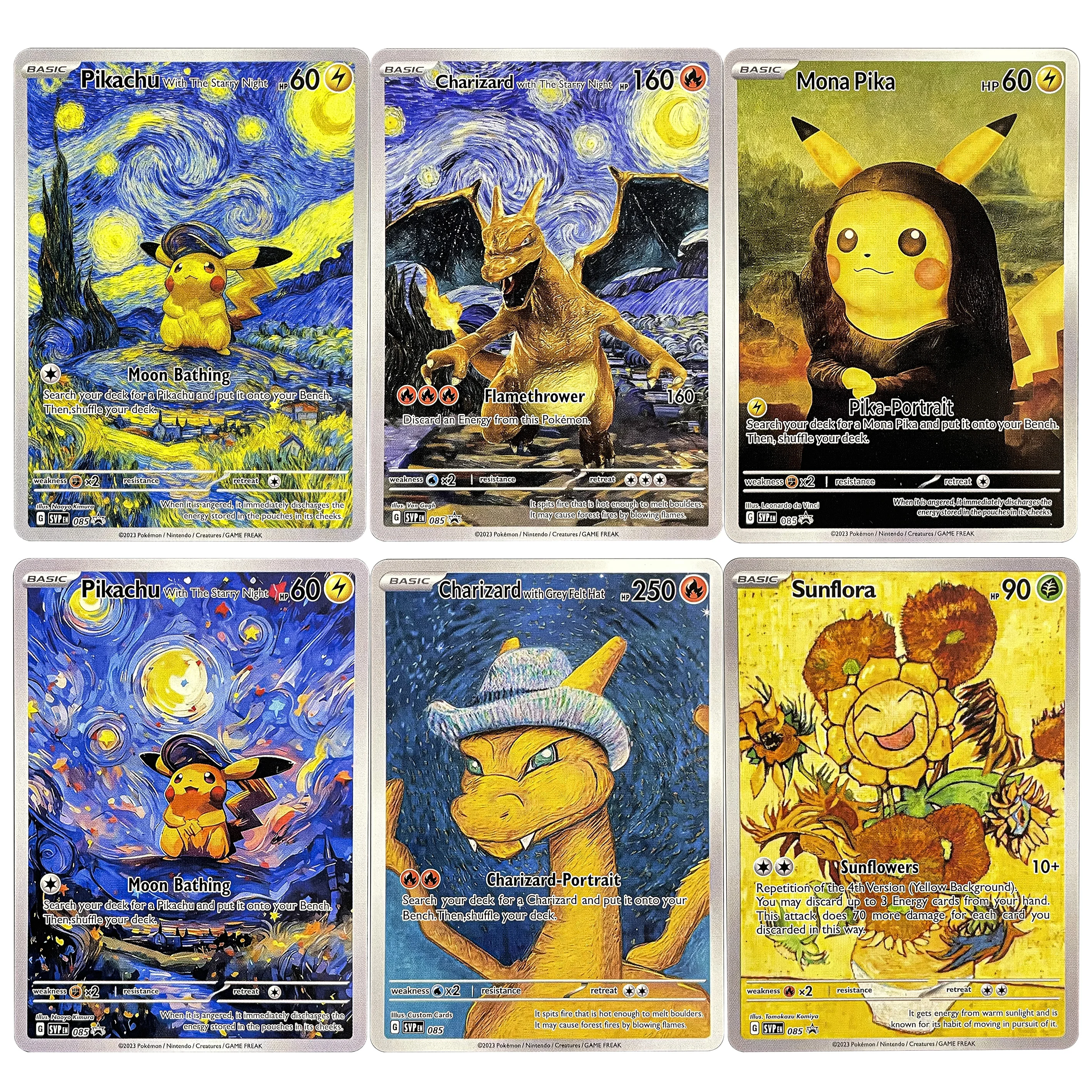 

Starry Night Van Gogh/Grey Felt Hat Pokemon Cards 085 SVP Set(Fan Art) Mewtwo Mona Pika Beautiful Moon PKM ACG Star Trading Card