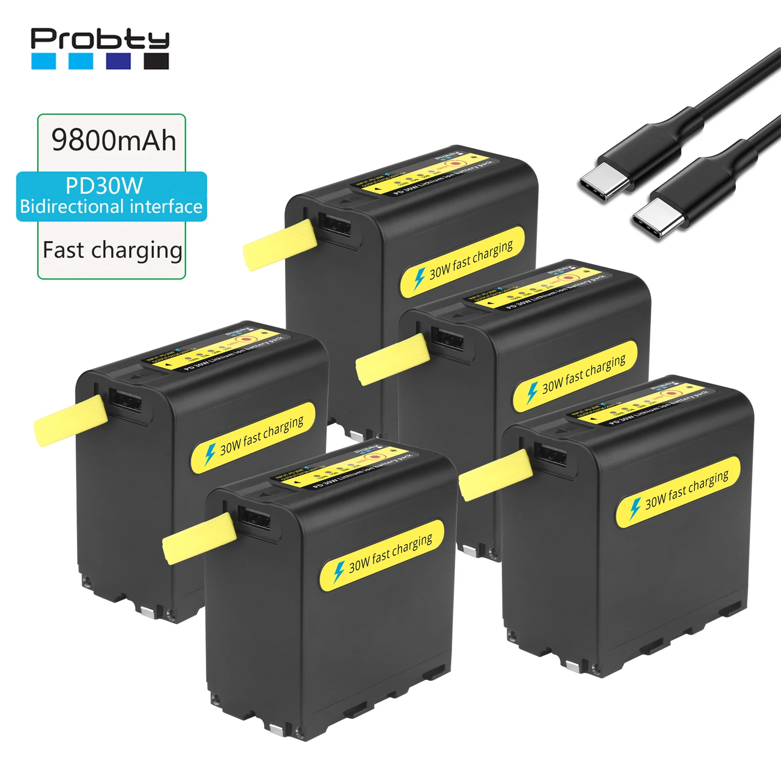 9800mAh NP-F970 NP F970 NP-F980 Battery with 30W PD Two-way Fast Charging LED Display for Sony NP-F970 F960 F750 F550 Battery