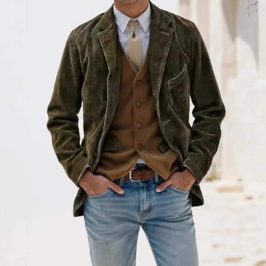 

Men's Corduroy Suit Jaet Vest Faion Urban Loose Fit Pure Color Casual Scene Sli Men's Clothing without Brand