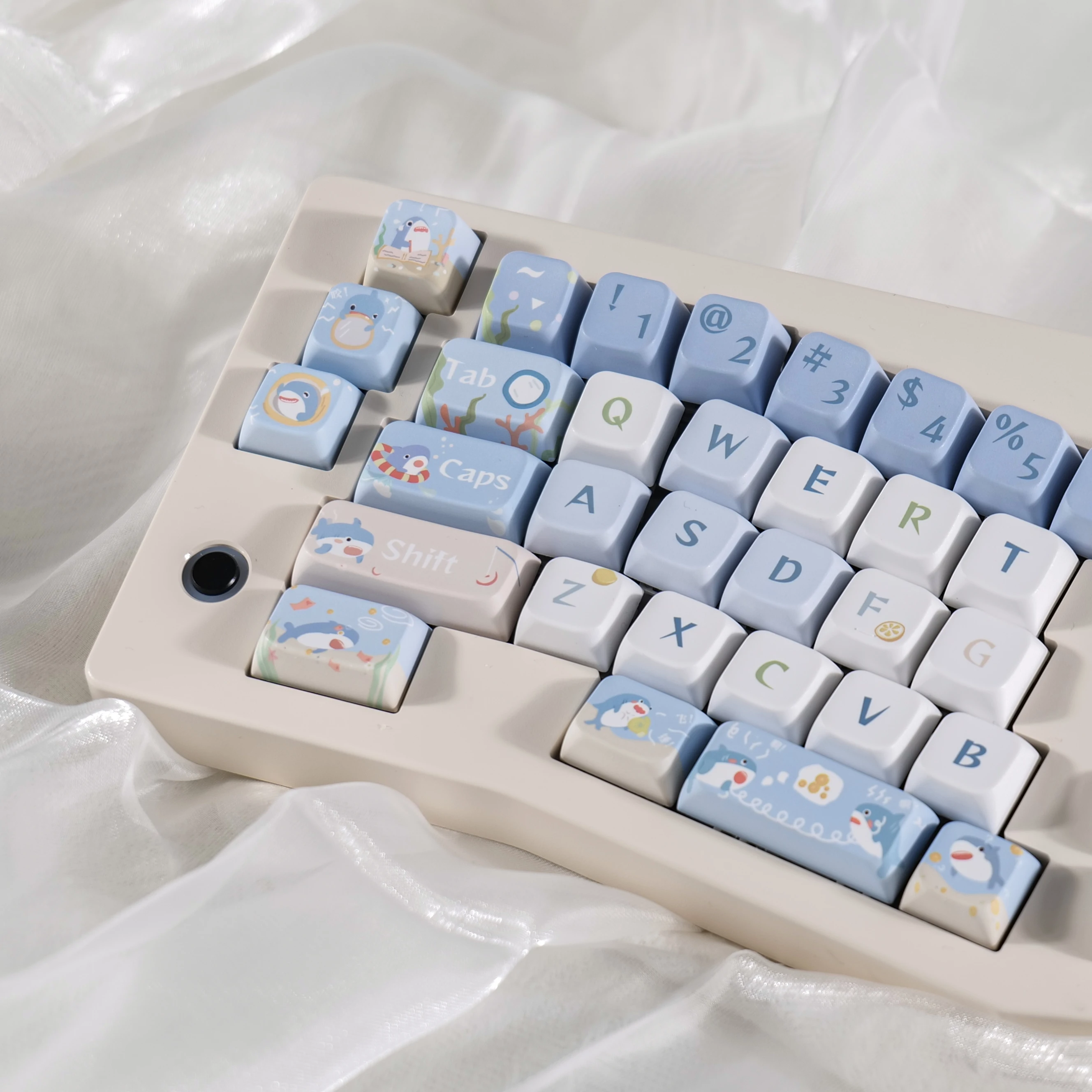 Imagem -03 - Cartoon Shark Keycaps Caps Teclado Mecânico Perfil Mda Sublimação Pbt Hi75 Vgn Creme Azul Keycap Bonito 143 Chaves