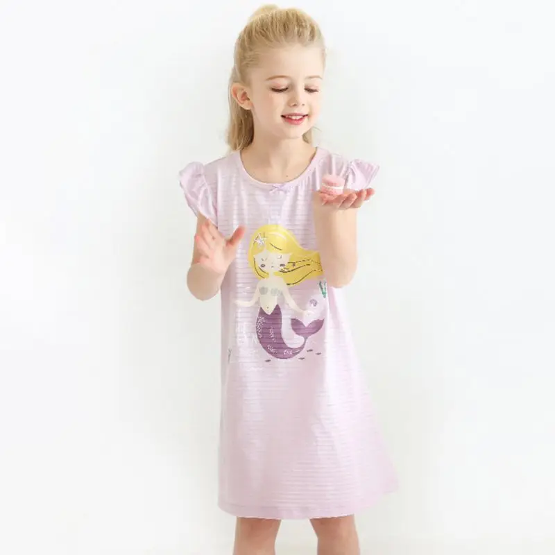 Summer Children\'s Girls Nightdress Kids Pajamas Dress Short Sleeve Girls Cartoon Nightgowns Soft Comfortable Girl Home Wear