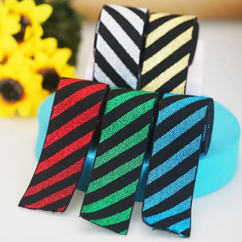 Color Striped Elastic Band Clothing Accessories Clothes Pants Side Sweatpants Wide Gold and Silver Silk Jeans Waist