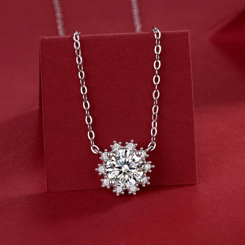 925 Sterling Silver 1ct Moissanite Pendant Necklace 18k Gold Plated Sunflower Necklaces Clavicle Chain for Women Fine Jewelry