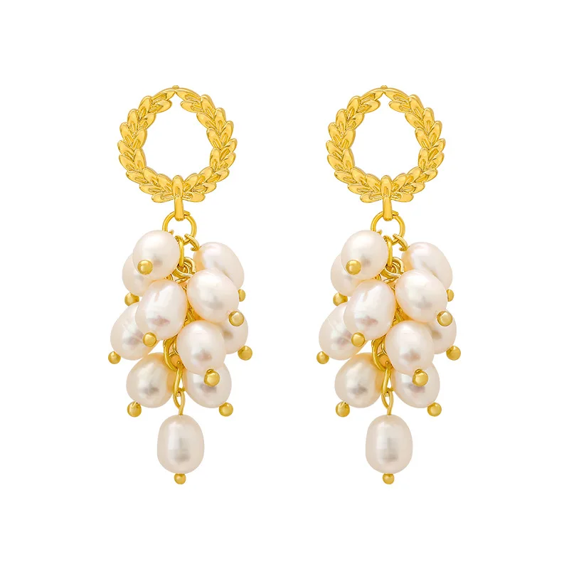 Heißer Verkauf Elegante Ähre Design Natürliche Süßwasser Perle 14K Gold Gefüllt Weibliche Quasten Stud Ohrringe Schmuck Für Frauen – Detail 7