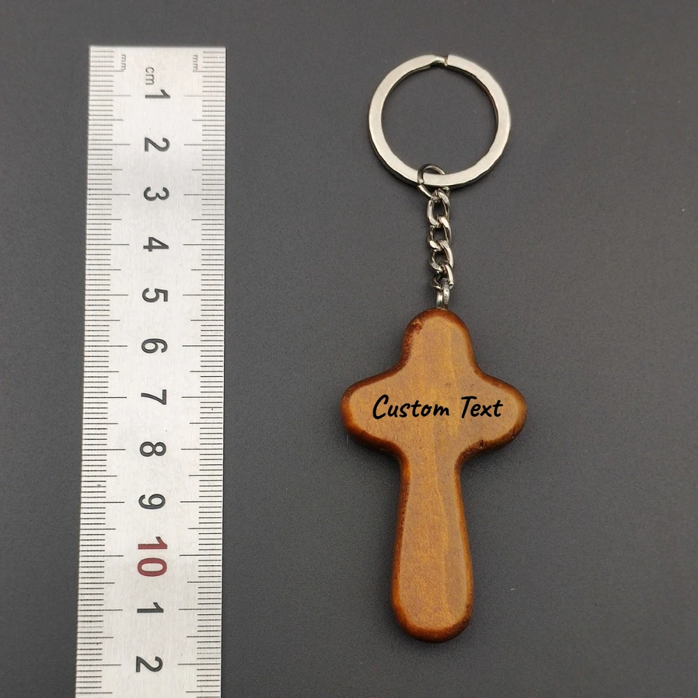 Custom Name Cross Pendant Keyring Handmade Wooden Keychain Minimalist Car Hanging Key Chain Ring Fashion Creative Accessory Gift