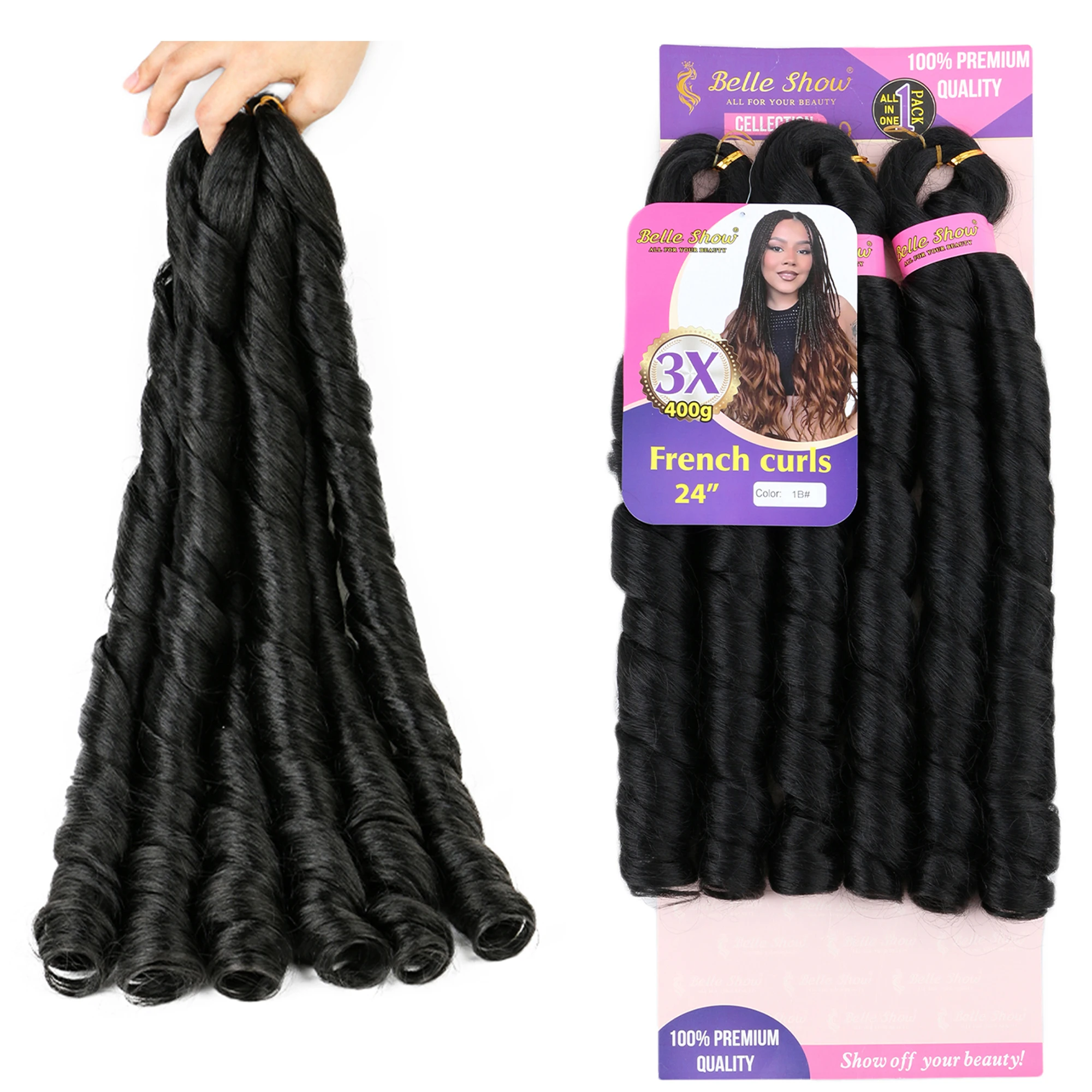 French Curly Braiding Hair Synthetic Wavy Hair Bundles Extensions Loose Weave Bundles 24 Inch 3pcs/Pack French Curly Braid Hairs