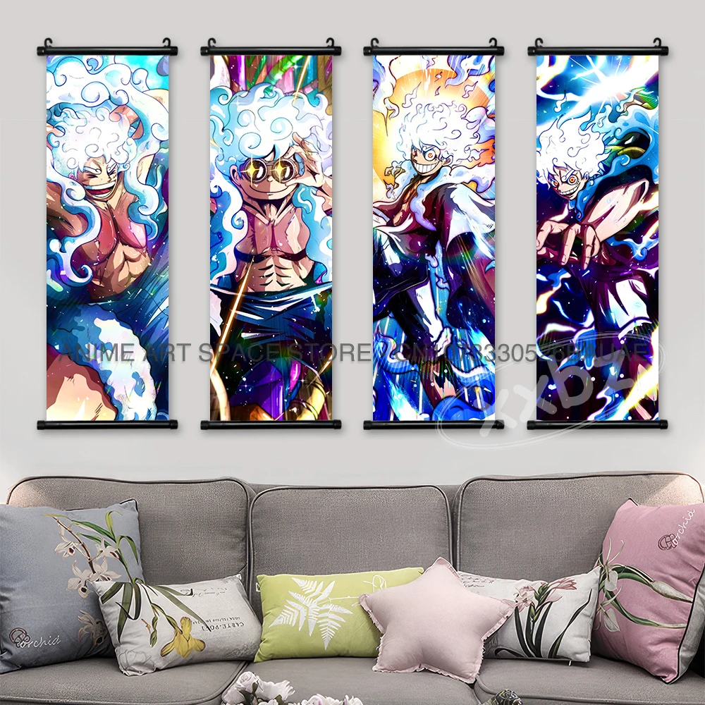 ONE PIECE Hanging Painting Wall Artwork Cartoon Scroll Picture Luffy Gear 5 Canvas Anime Poster Vintage Home Decor Computer Room