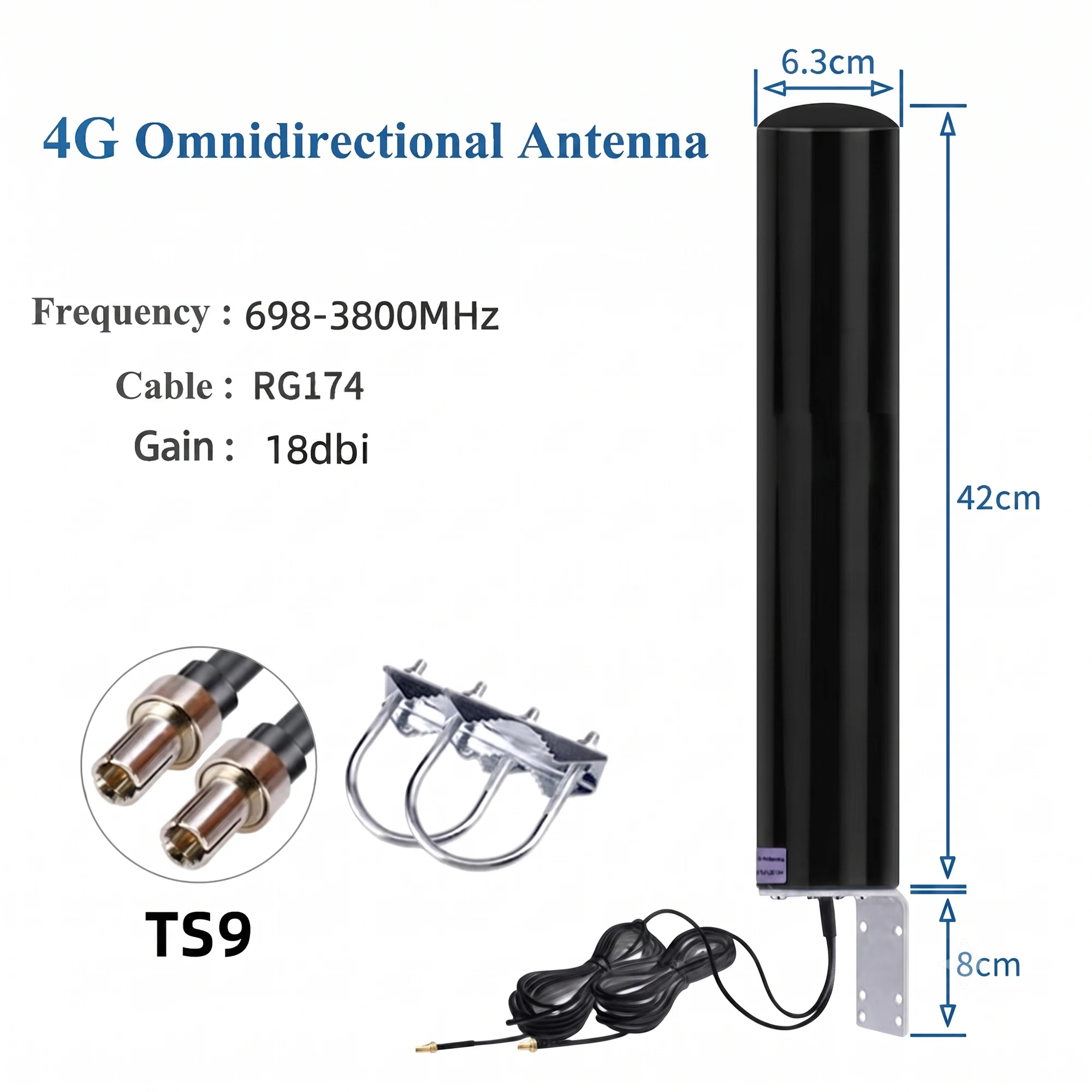 18dBi High Gain 4G/5G Wideband Omnidirectional Antenna IP67 Waterproof Full 360° Coverage Cost-Effective Signal Booster,With 5m image 3