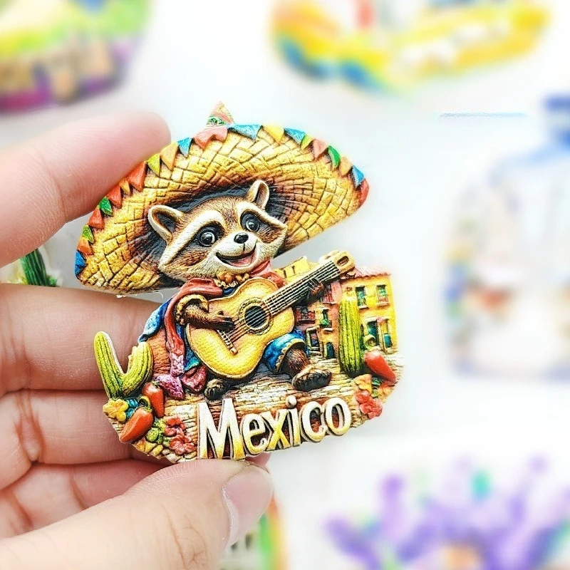 Mexican Street Guitar Soredo Hat Raccoon Refrigerator Sticker