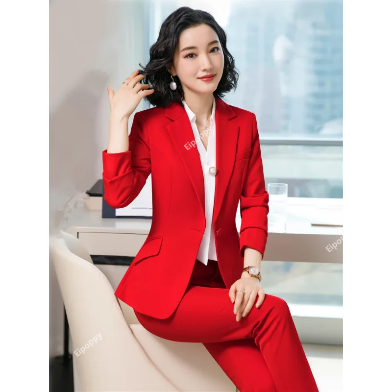 

2024 New Women's 2 Piece Blazer Set Elegant Uniform Slim Blazer + Pencil Pants Business Interview Suit Set Office Lady Suit