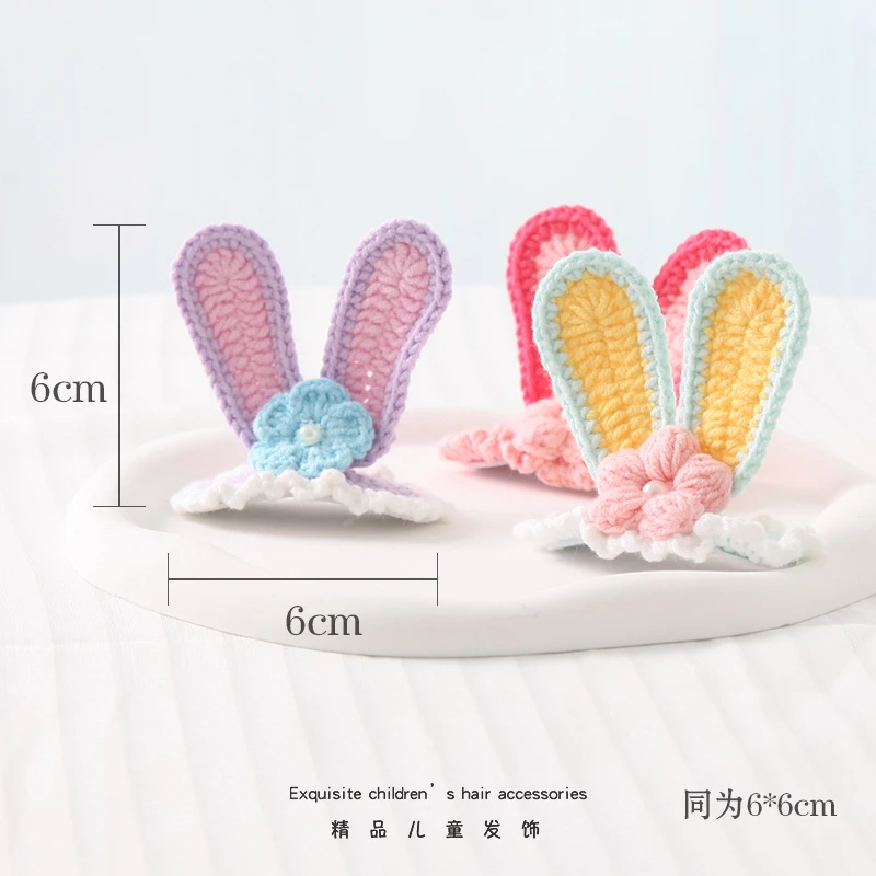 Horquilla tridimensional para niñas terminada, horquilla trenzada de lana, lindas Orejas de conejo para bebé, tocado de ganchillo, flequillo, clip superior