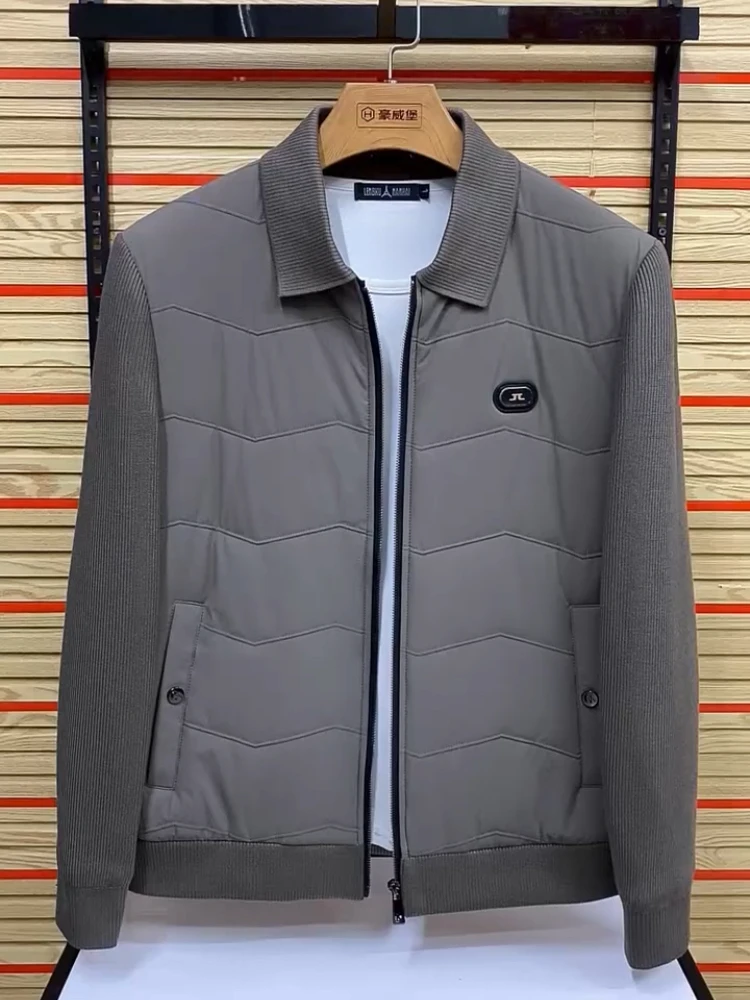 

Casual Cotton Jaet for Men with Knitted Sves And Collar Warmth Enhanced Youth Faion Stand Fit Long Sve Zipper Cl...