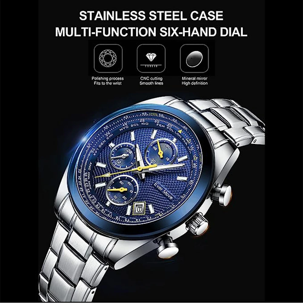 Ever Move High Quality Luxury Men\'s Watches Stainless Steel Fashion Quartz Wristwatches Male Auto Date Clock With Luminous Hands