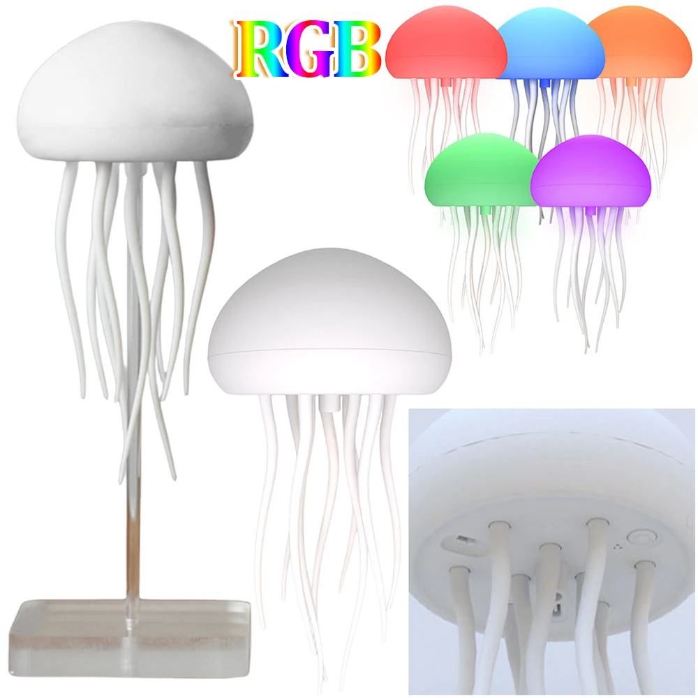 Cartoon Jellyfish Night Light RGB Gradient Cute Jellyfish Bedside Lamp Voice Control Type-C Charging LED Night Lamp Home Decor