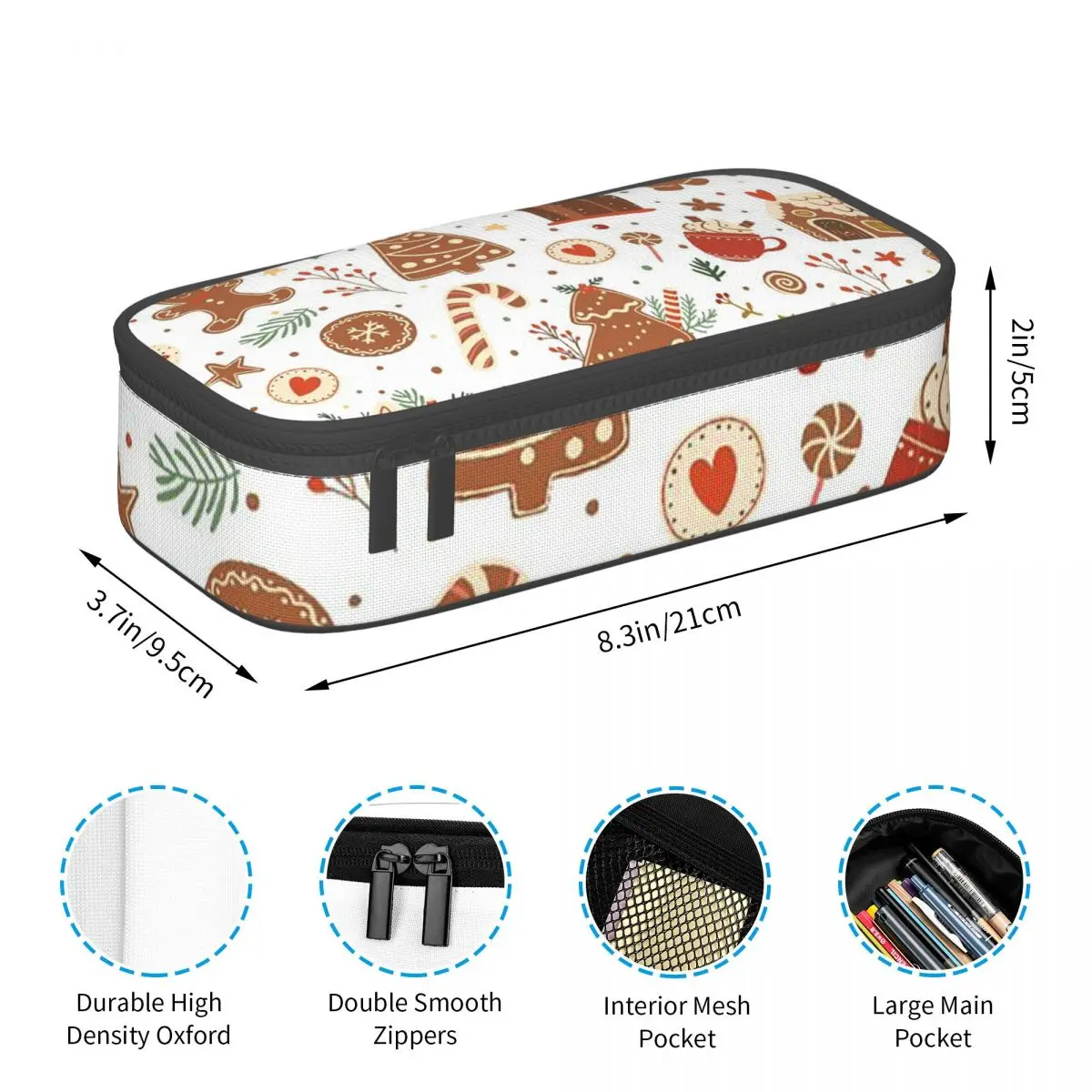 Gingerbread And Cookie Pattern Pencil Case Pencil Pouch Storage Stationery Supplies Large Storage Pen Box Pencil Bag for Kids