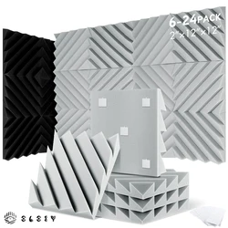 Home Studio Acoustic Absorption Panel 6/12/24 Pcs, Diamond Groove Sound Absorber, High Density 3d Decorative Wall Panels