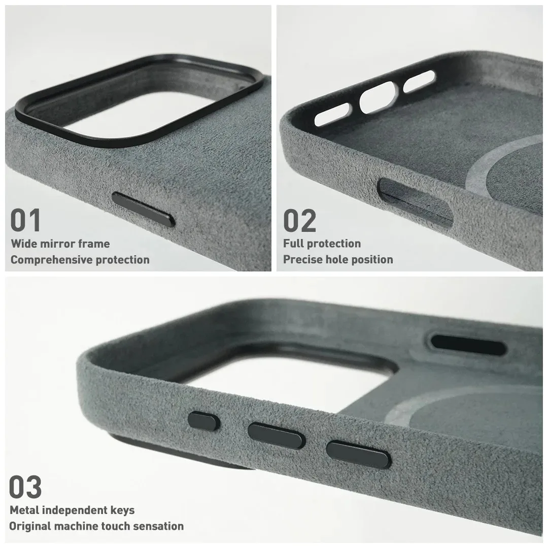 Magnetyczne etui do ładowania MagSafe dla iPhone 17 18 Pro Max 12 13 14 15 16 Air, importowane, zamszowe, skórzane, z metalowymi przyciskami — zdjęcie produktu 4