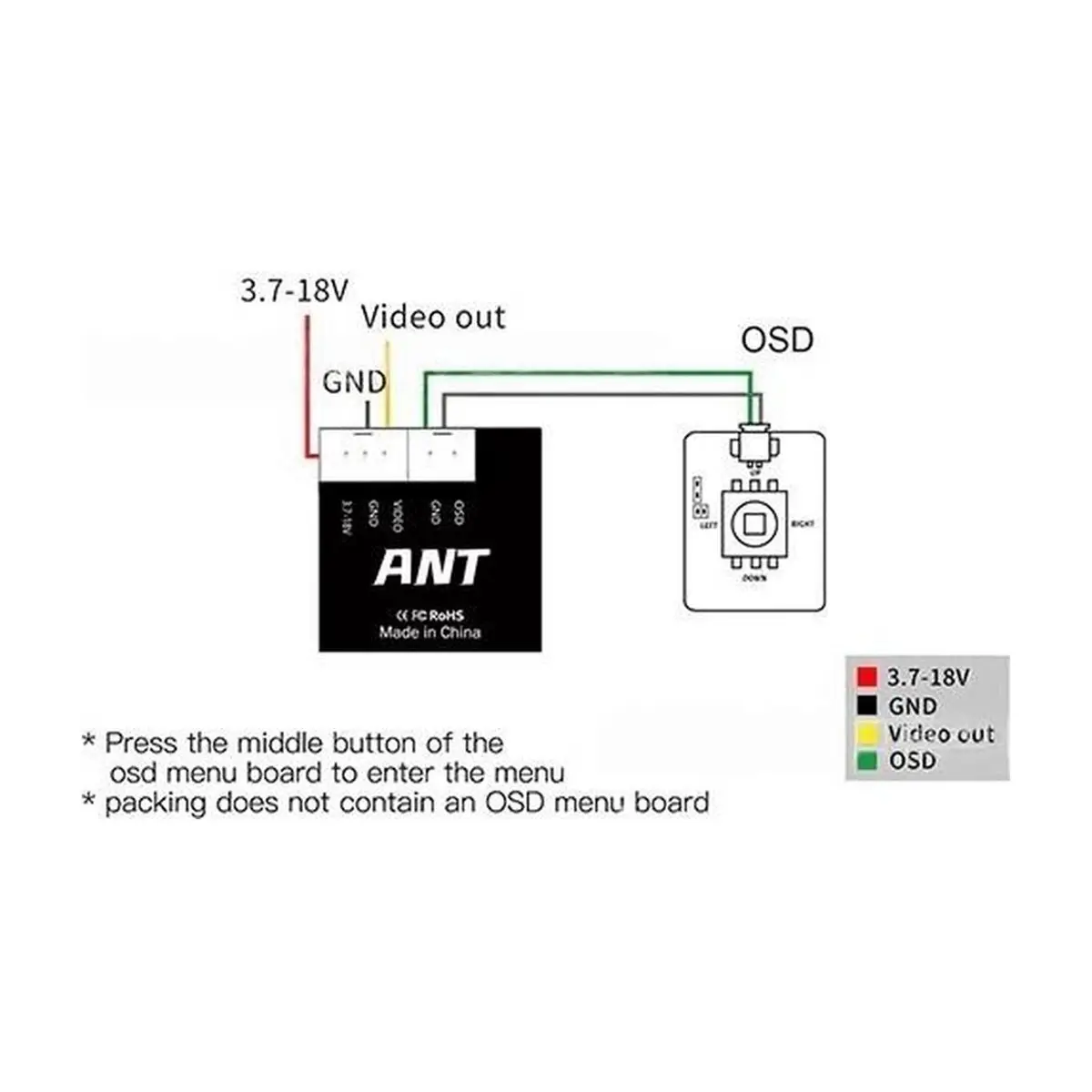 ANT LIE 1200TVL Camera Global WDR OSD 1.8mm Ultra Light FPV Nano 4:3 NTSC/PAL for Parets