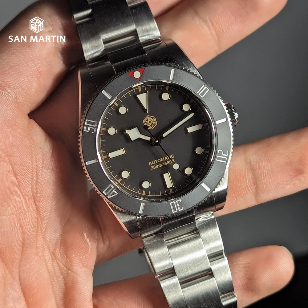 San Martin 37mm BB54 Diver Men Timepiece Automatic Mechanical Sapphire BGW Luminous Waterproof 200m Stainless Steel Watch SN0138