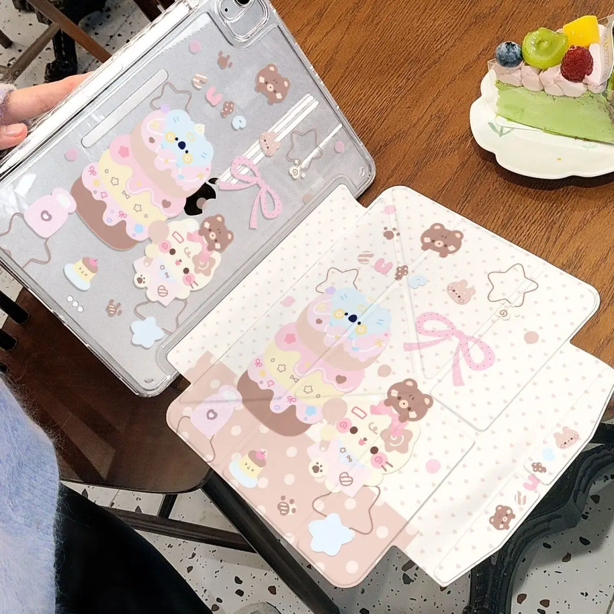 

Чехол для iPad Pro Air M5 M4 M3 M2 13'' 2 1 11th A16 12.9" 10 9 8 7 6 5 Th Mini 7 6 8.3" с рисунком «Кремовое мороженое, кошка, звезда, медведь, в горошек»