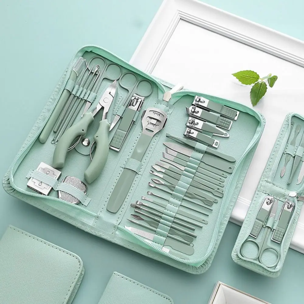 

Stainless Steel Nail Clipper Kit with Storage Case Professional Fingernail Trimmer Suit Green Durable Nail Grooming Kit Home