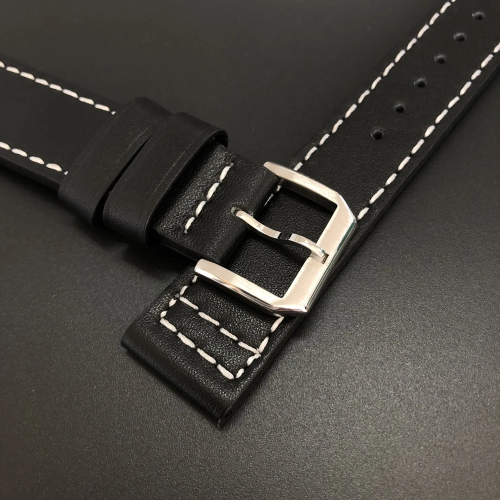 SD2502 Stitched Leather Strap 20MM Width STEELDIVE SD2501 Classic Retro Black Belt