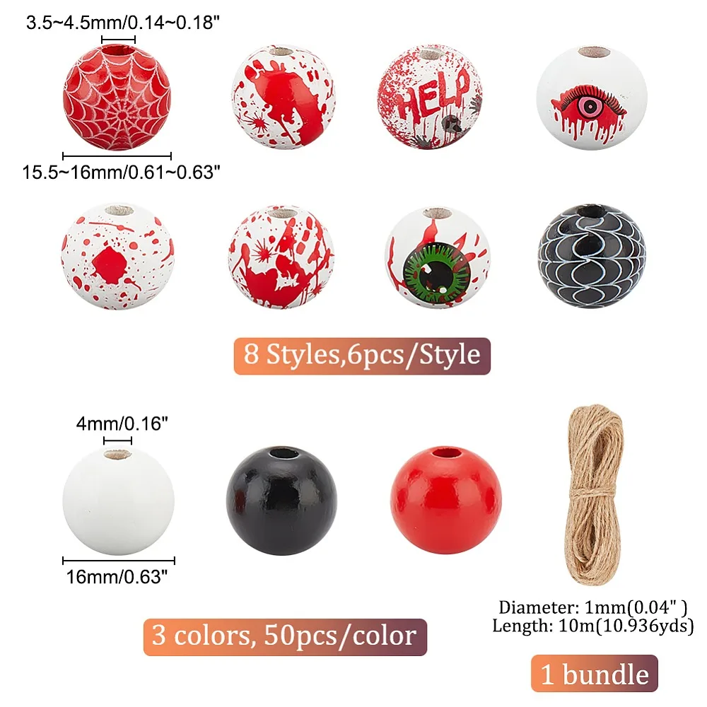 DIY Pendant Decoration Making Kit Including Jute Cord Wood Round with Eye Web Beads Mixed Color 198Pcs/set