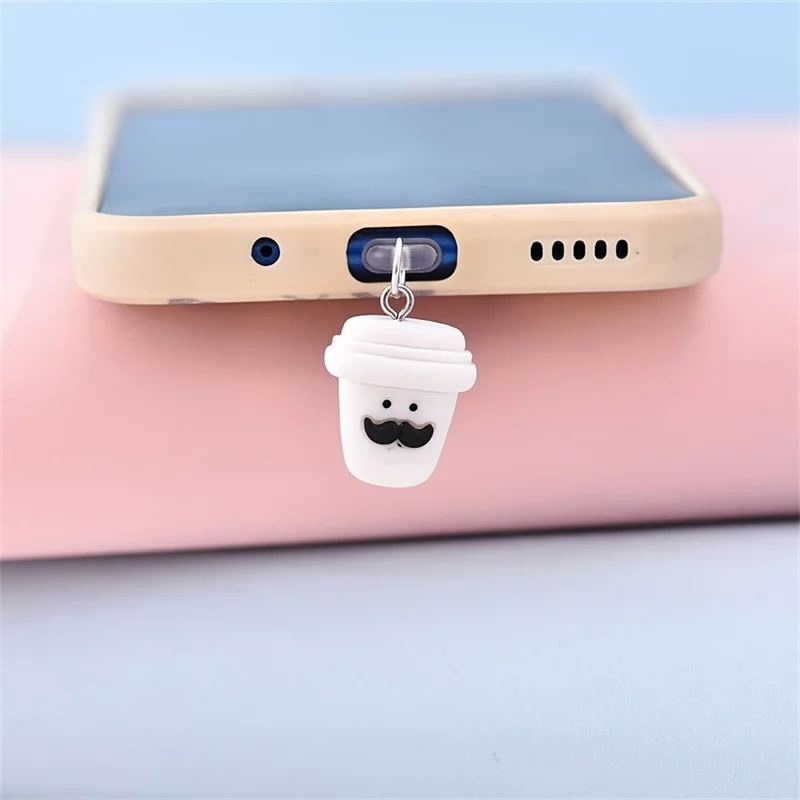 Resin Coffee Cup White beard Pendant Phone Decor Dust Plug for iPhone / Android /Type-C Ports Stylish Decorative Phone Accessory