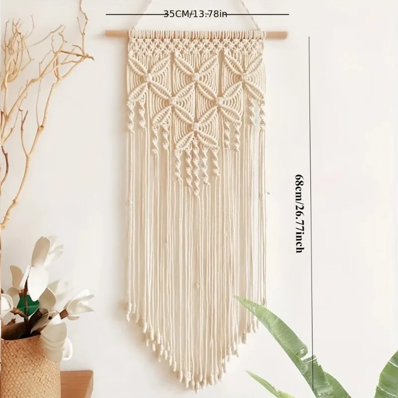 1 pz macramè in poliestere-cotone appeso a parete con frangia trifoglio diamante griglia modello per la decorazione domestica decorazione della stanza alla moda