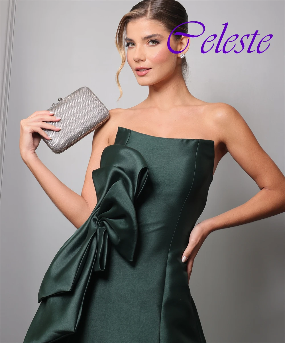

Customized Elegant Strapless Satin Evening Dress Classic Sleeveless Prom Dresses Luxury Sweep Train Special Occasion Gowns