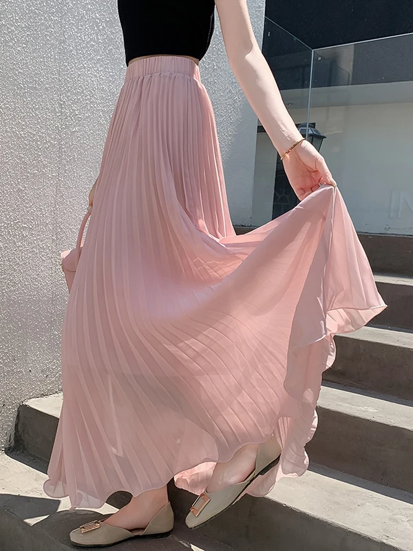 

Летняя струящаяся шифоновая юбка-миди для женщин, пышная, плиссированная, ультра-сказочная, скрывающая недостатки фигуры, в форме зонта