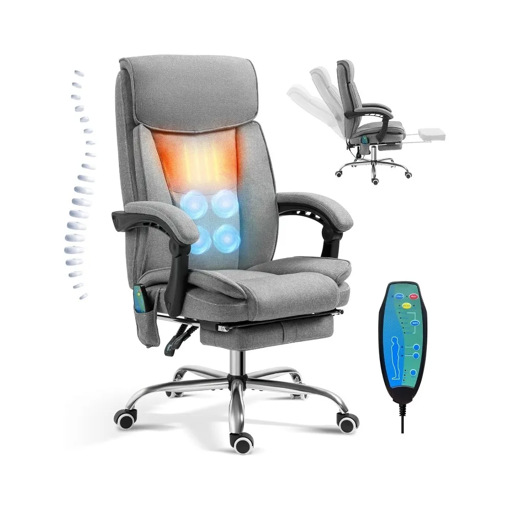 Reclining Massage Office Chair with Footrest, High Back Ergonomic Executive Chair with Heating and Vibration Function