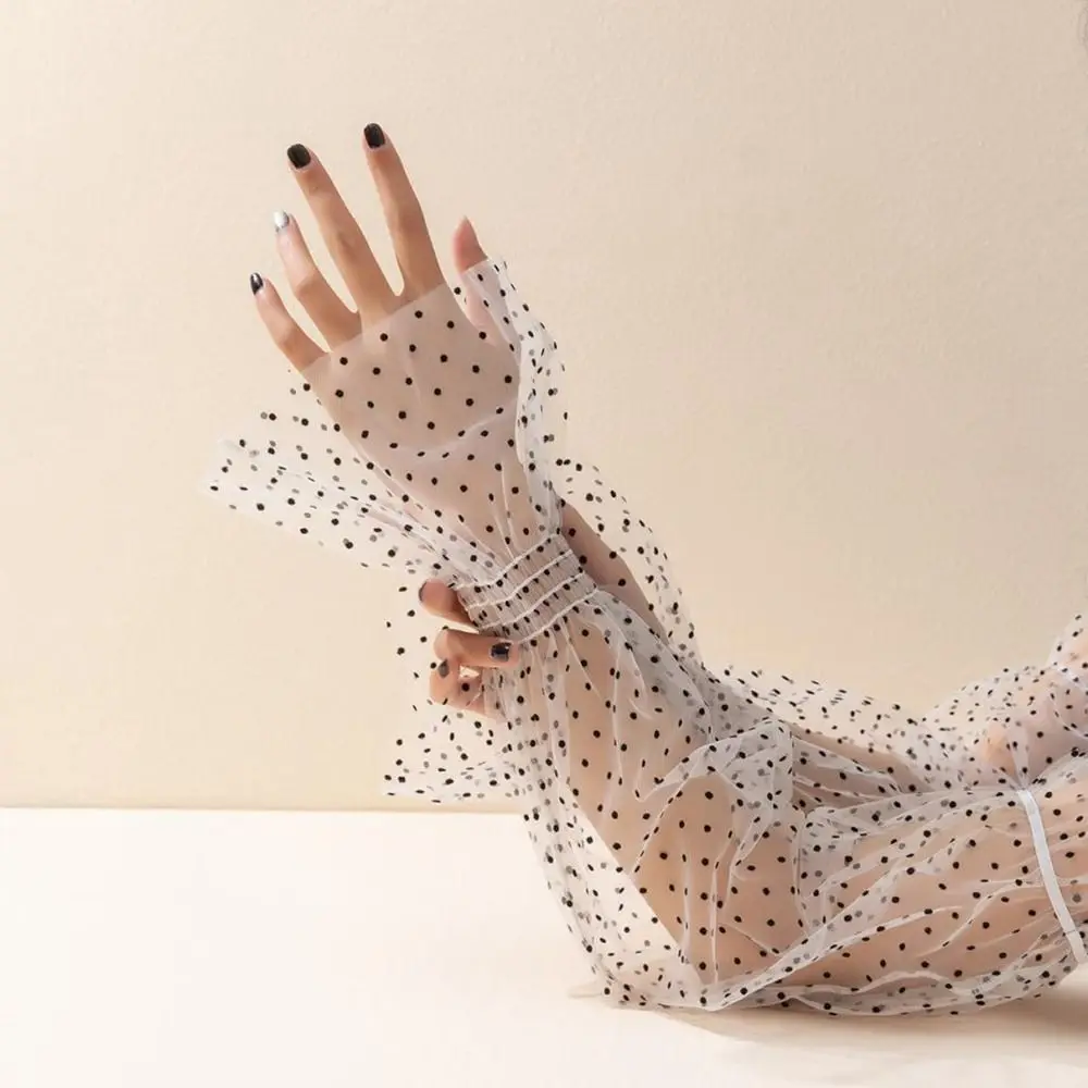 قفازات القيادة شبكة موجة نقطة فضفاضة مدفئات للذراع غطاء للحماية من الشمس أكمام من الحرير الجليدي واقية من الشمس كم الدانتيل مدفئات للذراع