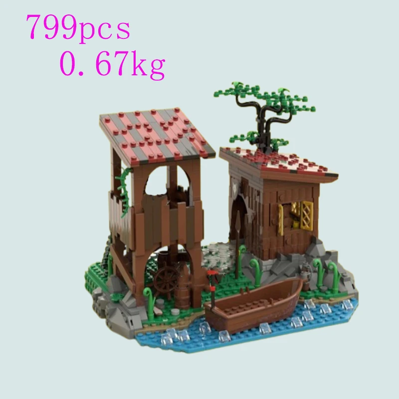 Spot kleine deeltjes assemblage bouwstenen MOC-148116 153931 middeleeuwse rivierooster brug DIY educatief speelgoed assemblage mod