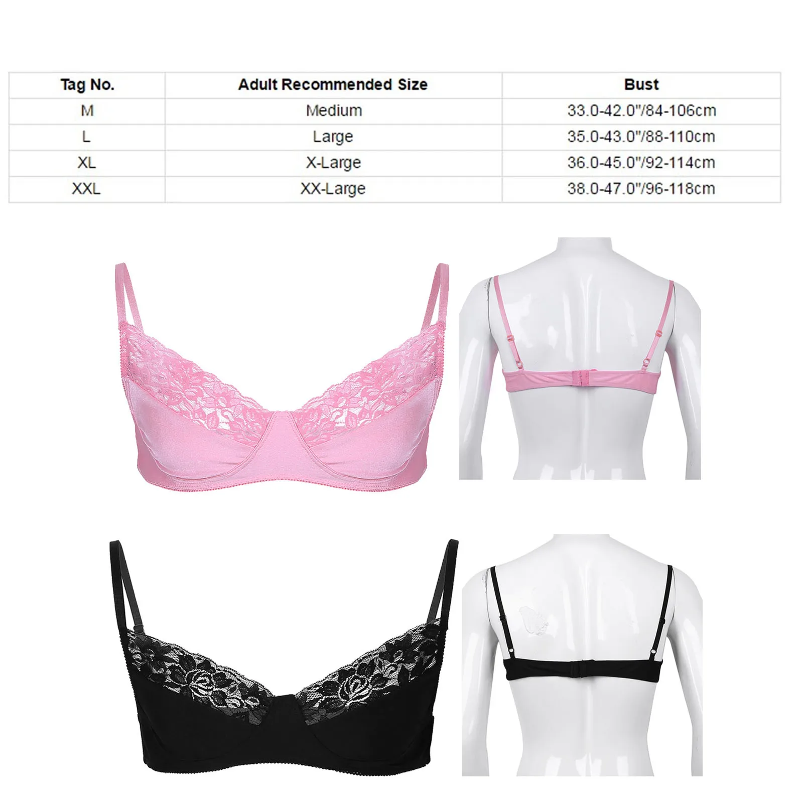 Mens Sissy Bra Tops Pink Crossdress Lingerie Gay Male Floral Lace Wire-free Bralette Underwear Nightwear Crossdresser Clubwear