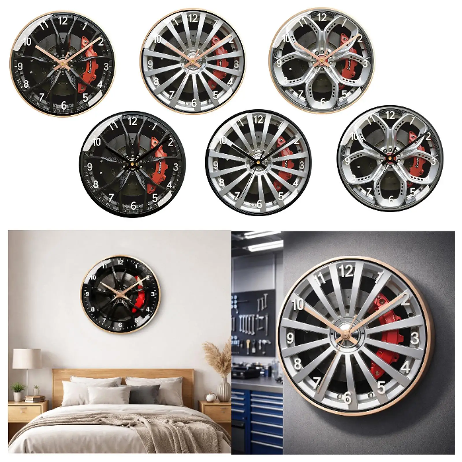 Wheel Wall Clock Gifts Modern Home Decor Ornament Quiet Round Clock Garage Wall Clock for Living Room Mechanic Shop Office Home