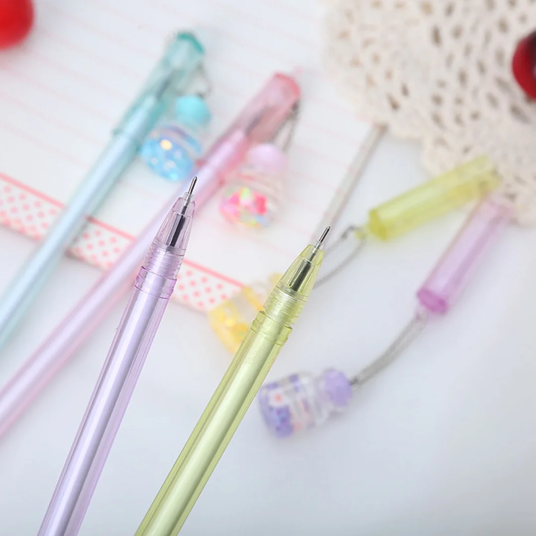 Macaron Color Bottle Charm Gel Pen, Cute Transparent Stationery for School Office Kids Gift