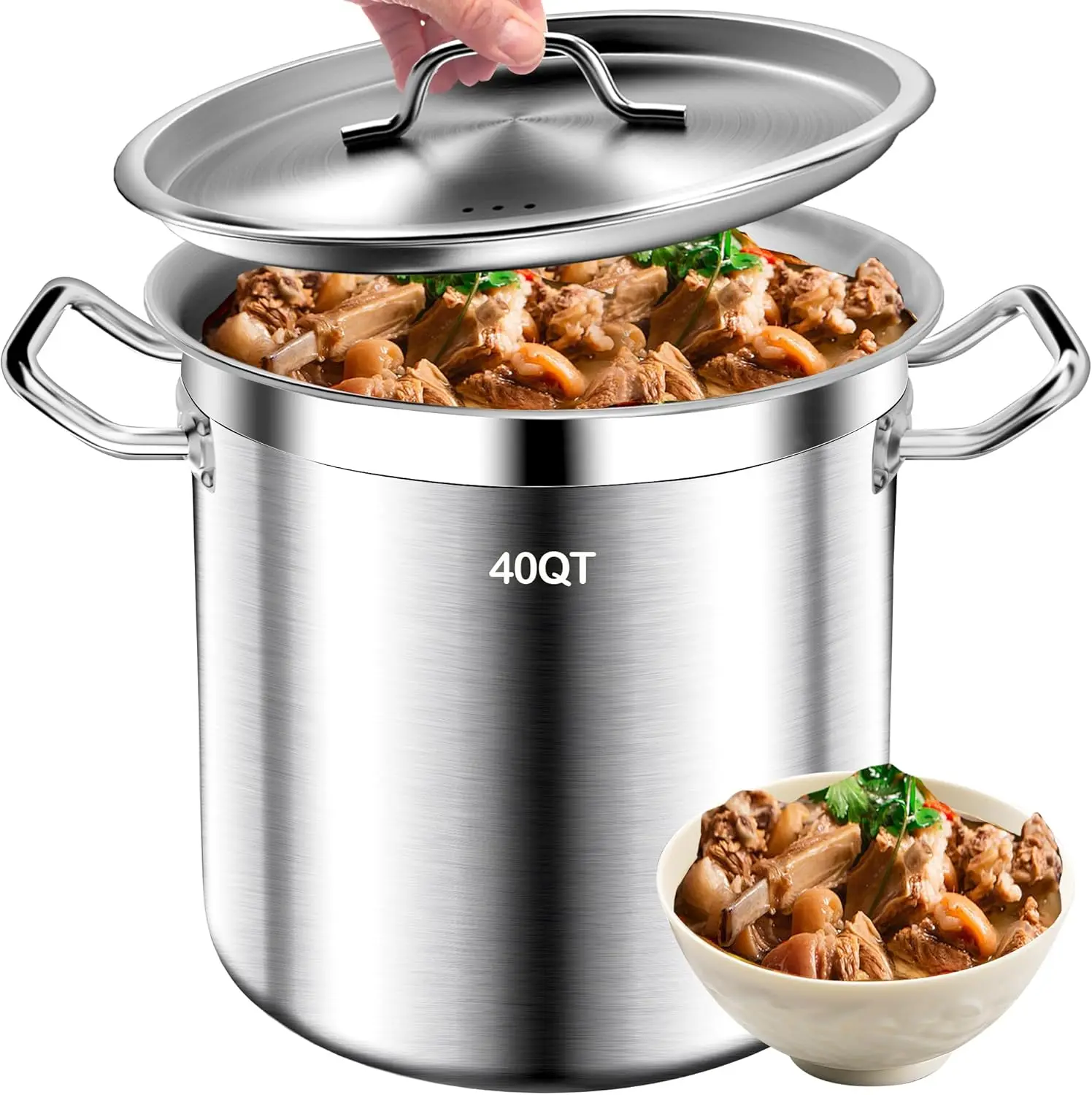 

Large Stock Pot - Heavy Duty Tri-Ply Bottom Commercial Grade Soup Pot for Cooking Soup, Stew, Canning, Oven, Gas, Ceramic