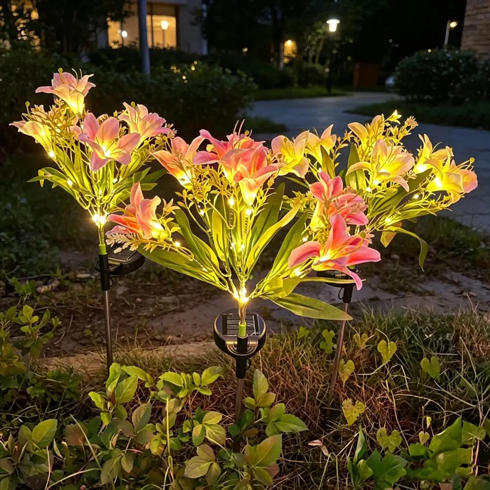 Solar Flower Lights Solar Garden Lights Outdoor 7-head Lily Led String Lights 4-pack 2-in-1 Firefly Swaying Light with Glowing