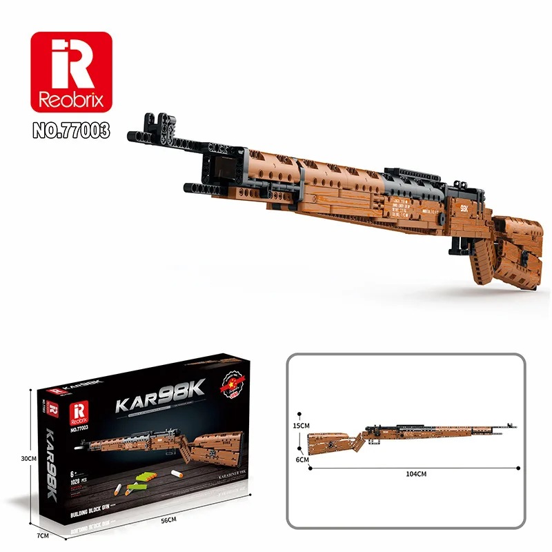 Reobrix 77003 Karabiner 98K Model Brick Emissible Weapons Series MOC Puzzle Assemble Toys Building Blocks Boy Gift 1028Pcs